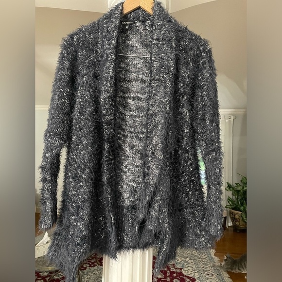 Express women’s black fuzzy cardigan sweater size X S - Small. Cotton and Rayon - Picture 1 of 8
